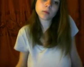 Teen flashes her huge tits on webcam