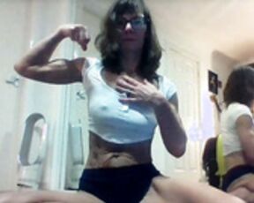 Sweaty yoga milf flexing biceps and armpits